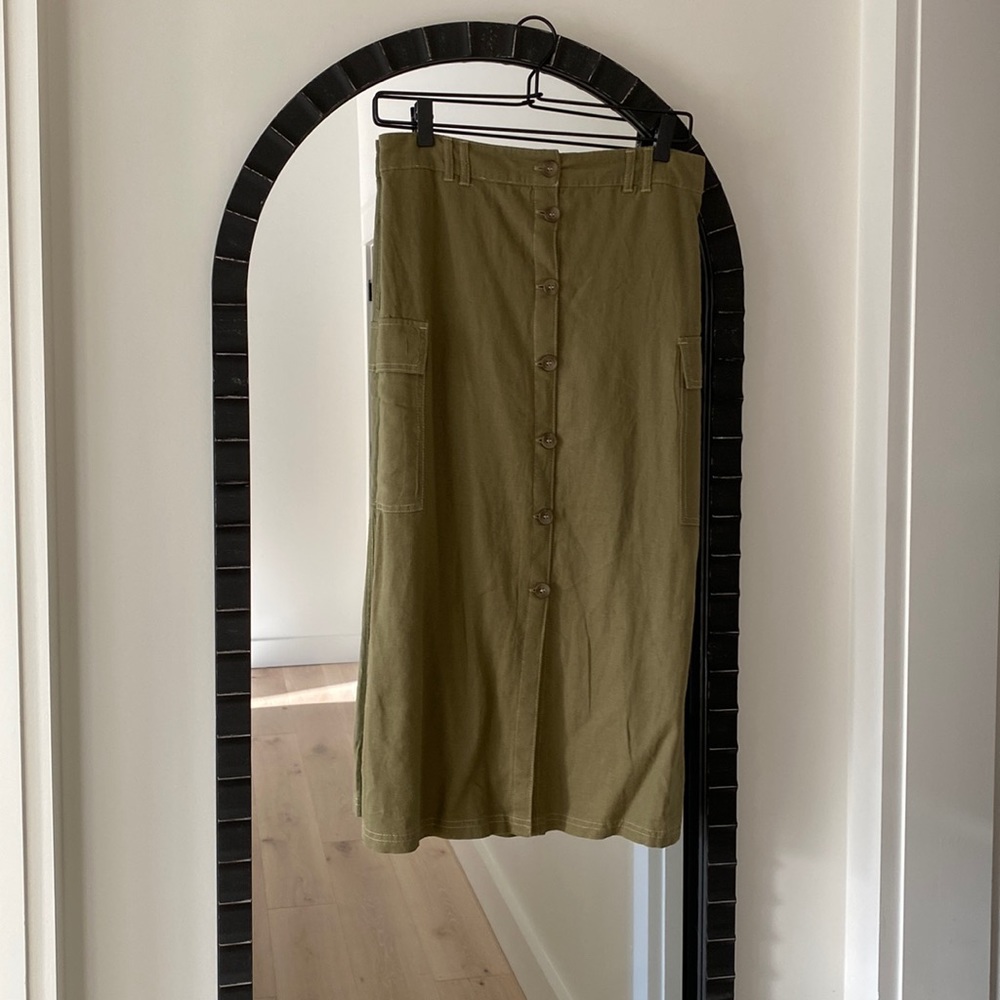 Olive Green Button Uo Cargo Skirt